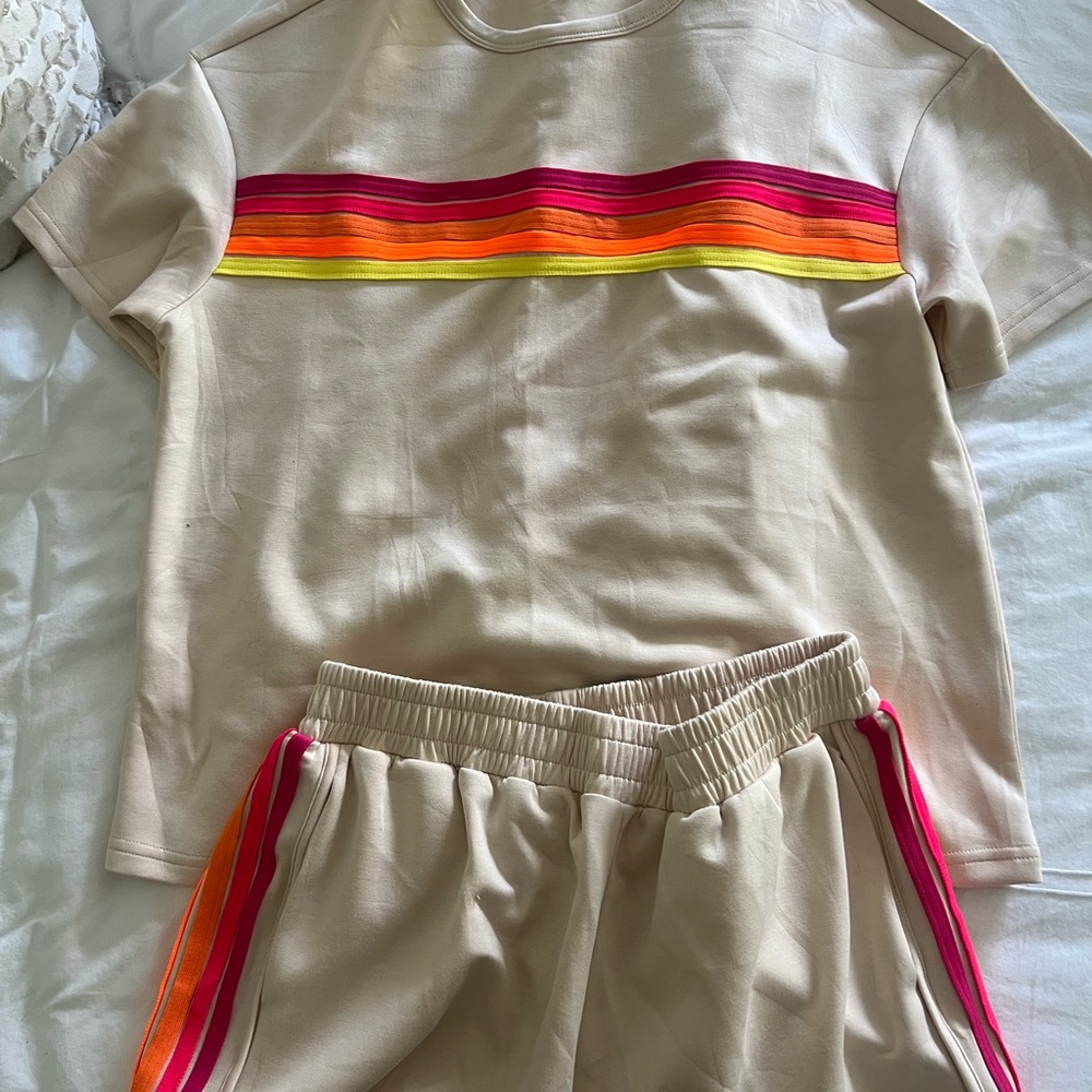 Beige Tracksuit with Colorful Stripes
